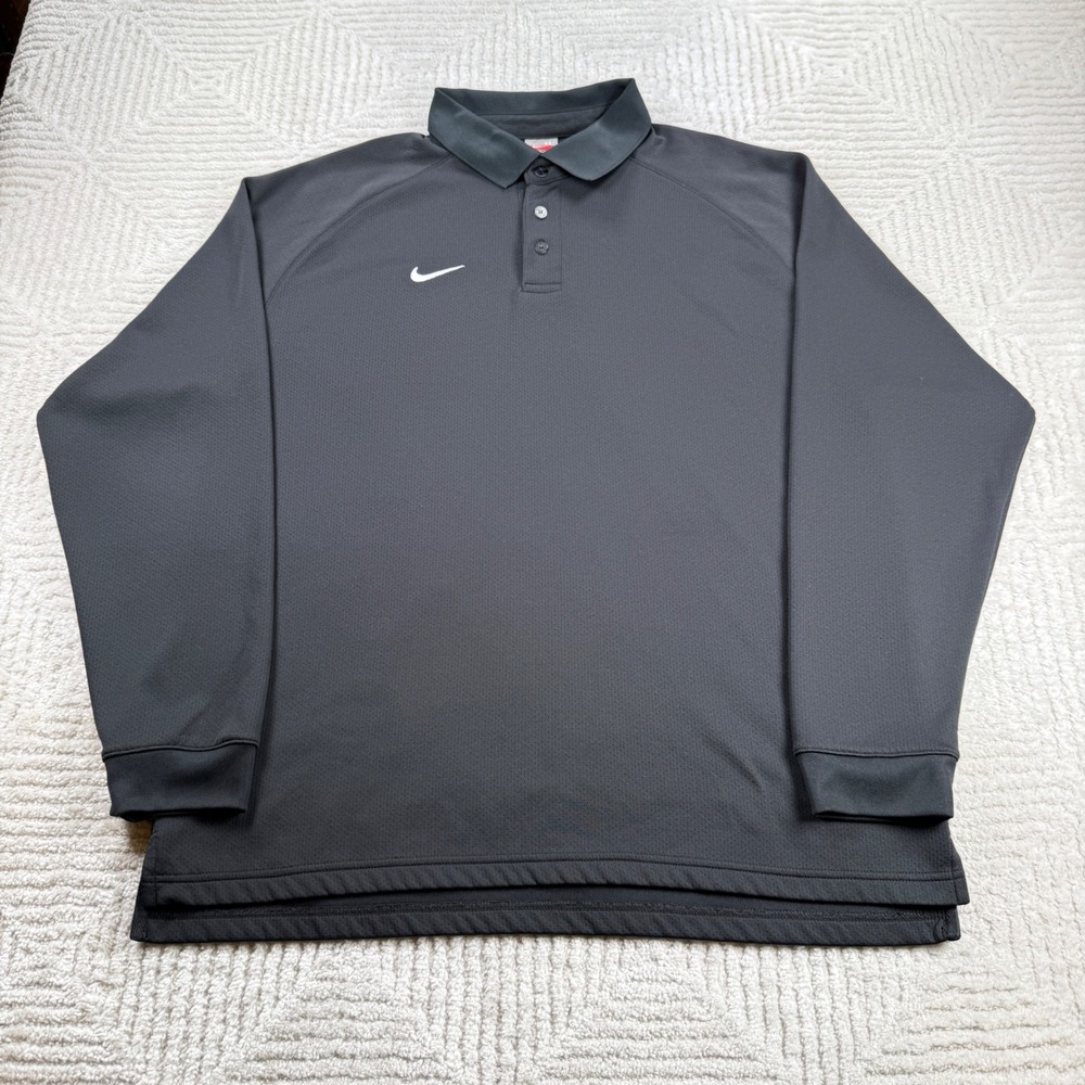 Nike Team Polo Shirt Mens XL Black Long Sleeve FIT DRY Gym Golf Layer VTG Y2K